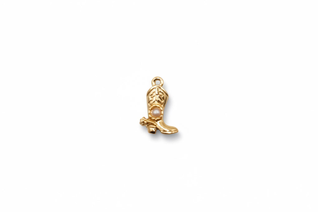 Gold & Pearl Cowboy Boot Charm