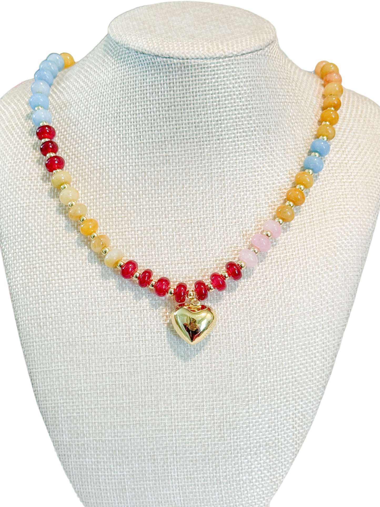 Colored Beaded Necklace With Heart Charm