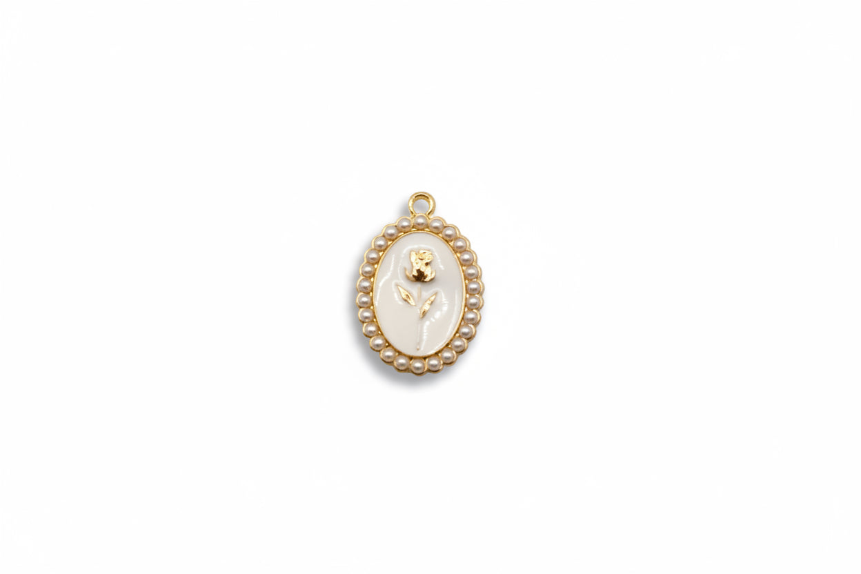 White Oval Pearl Flower Charm