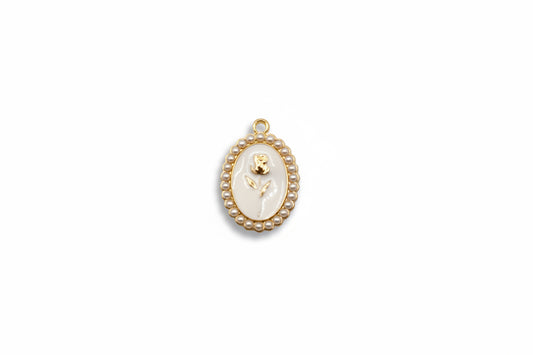 White Oval Pearl Flower Charm
