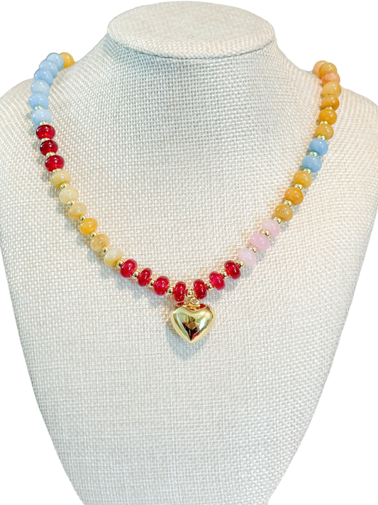 Colored Beaded Necklace With Heart Charm
